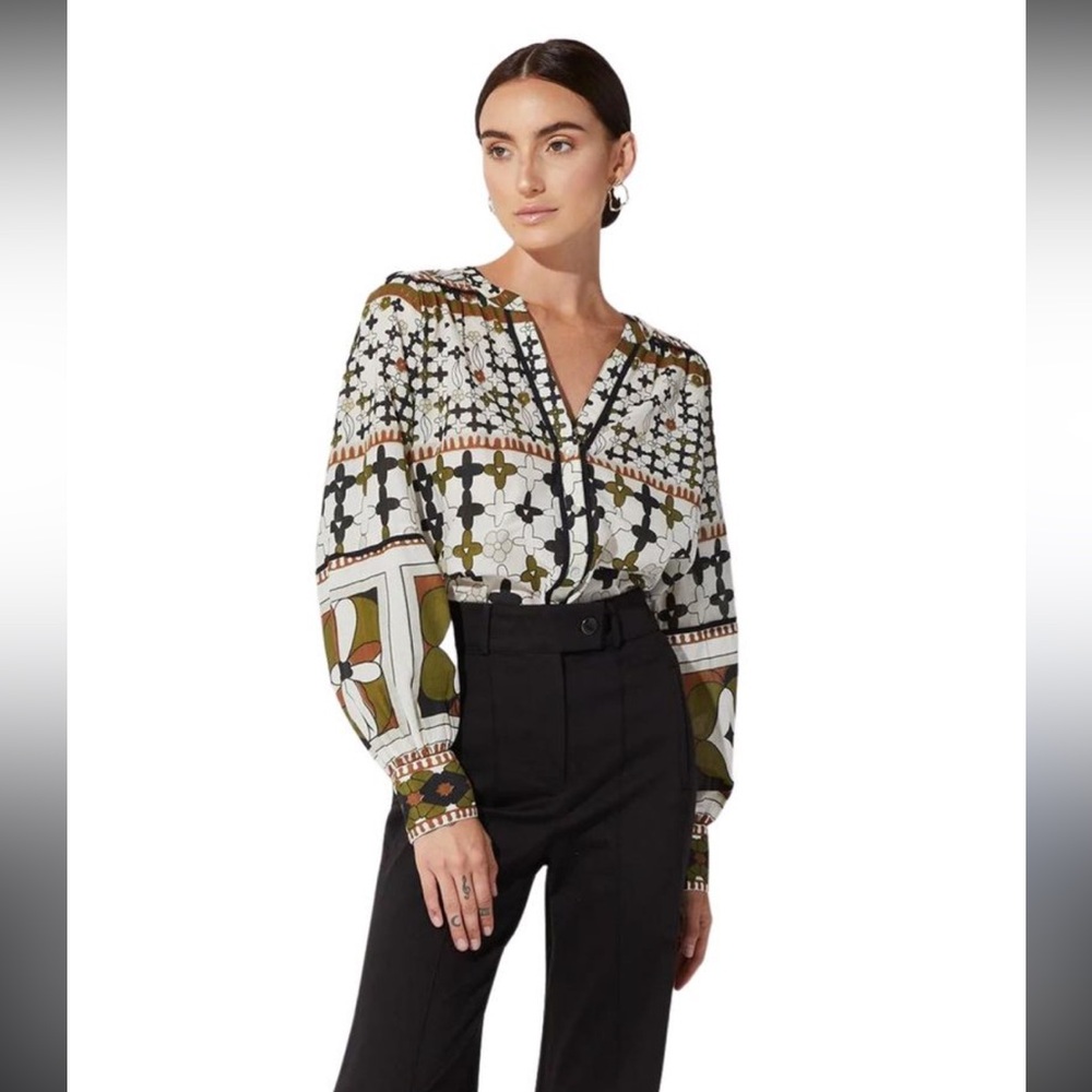 Cleobella Art Deco Blouse - Black, Green, White